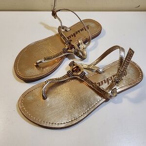 MASCHA Gold Strappy Sandals with Rhinestone Accents Size 6